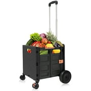 Portable Food Basket Trolley, Foldable Utility Cart Rolling Crate Handcart with 4 Rotate Wheels, for Travel Shopping Moving Luggage Office Use