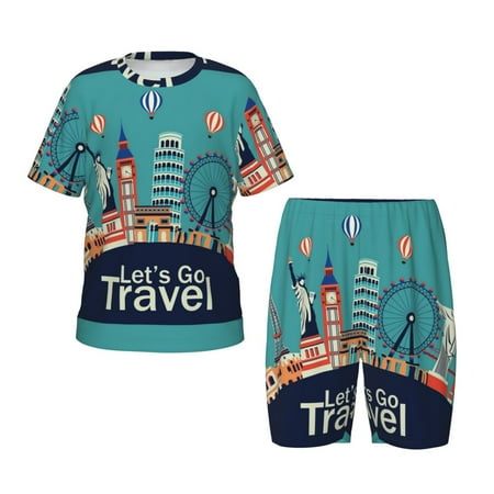 Luyuia Let s go Travel Print Girls  2-Piece Tie-Dye Pajama Set  Cute Summer Loungewear with Shirt and Tank Shorts Nightwear-Medium
