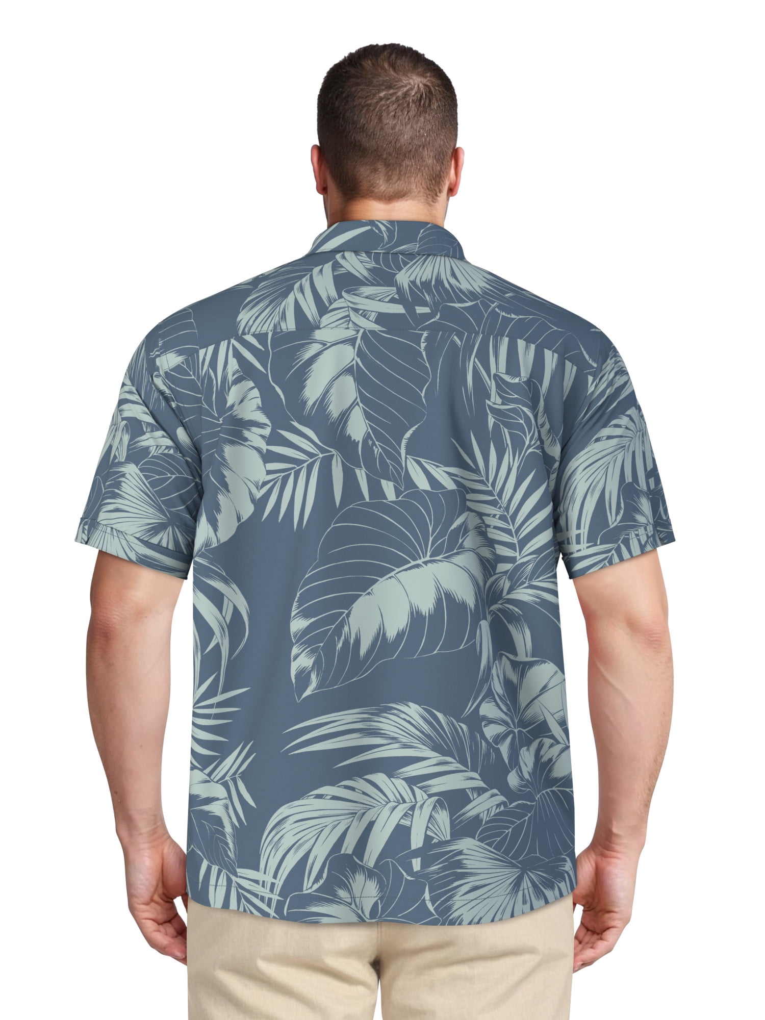 Cafe Luna Men's and Big Men's Printed Leaves Short Sleeve Woven Shirt, Size S-4XL