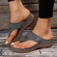 thumbnail image 3 of GUOBIOZIY Women's Wedge Thong Sandals Flip Flops Comfortable Open Toe Slip on Slide Sandals Summer T-Strap Slippers Casual Comfortable Beach Walking Wedges Shoes(Grey,6.5), 3 of 7