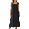 thumbnail image 2 of Vacation Party Dress Sleeveless Travel Vacation Sundress Ladies' Casual Lace Neck Nightgown Solid Color Dress Black L, 2 of 8