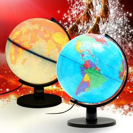 Octagonal Globe - 12'' Geography Learning Desktop learningtool Decor Illuminated Rotating Globe Earth World Map Christmas Kid Gift