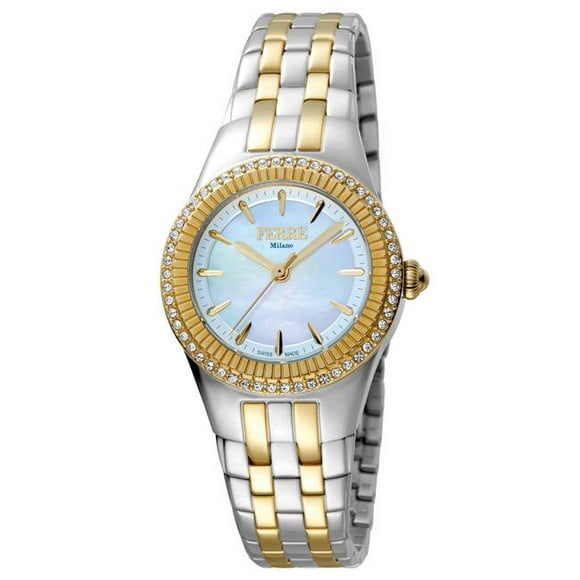 Ferre Milano FM1L089M0091 Womens Swiss Made Quartz Two Tone Gold Bracelet Watch with Light Blue Dial