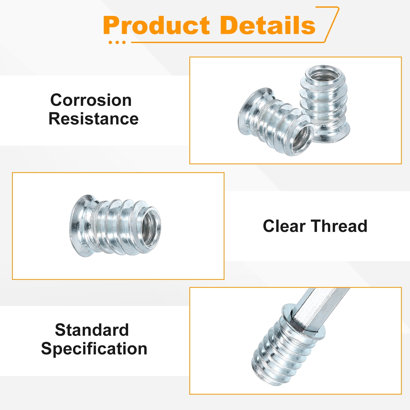 100 Pcs Threaded Insert for Wood, 1/4 - 20 Threaded Studs 15mm Length, Silver