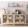 thumbnail image 1 of WAMPAT 2-in-1 Buffet Server Table, Accent Sideboard with Storage & Glass Door,Console Table for Kitchen, Dining Room, and Living Room, Light Oak, 1 of 7