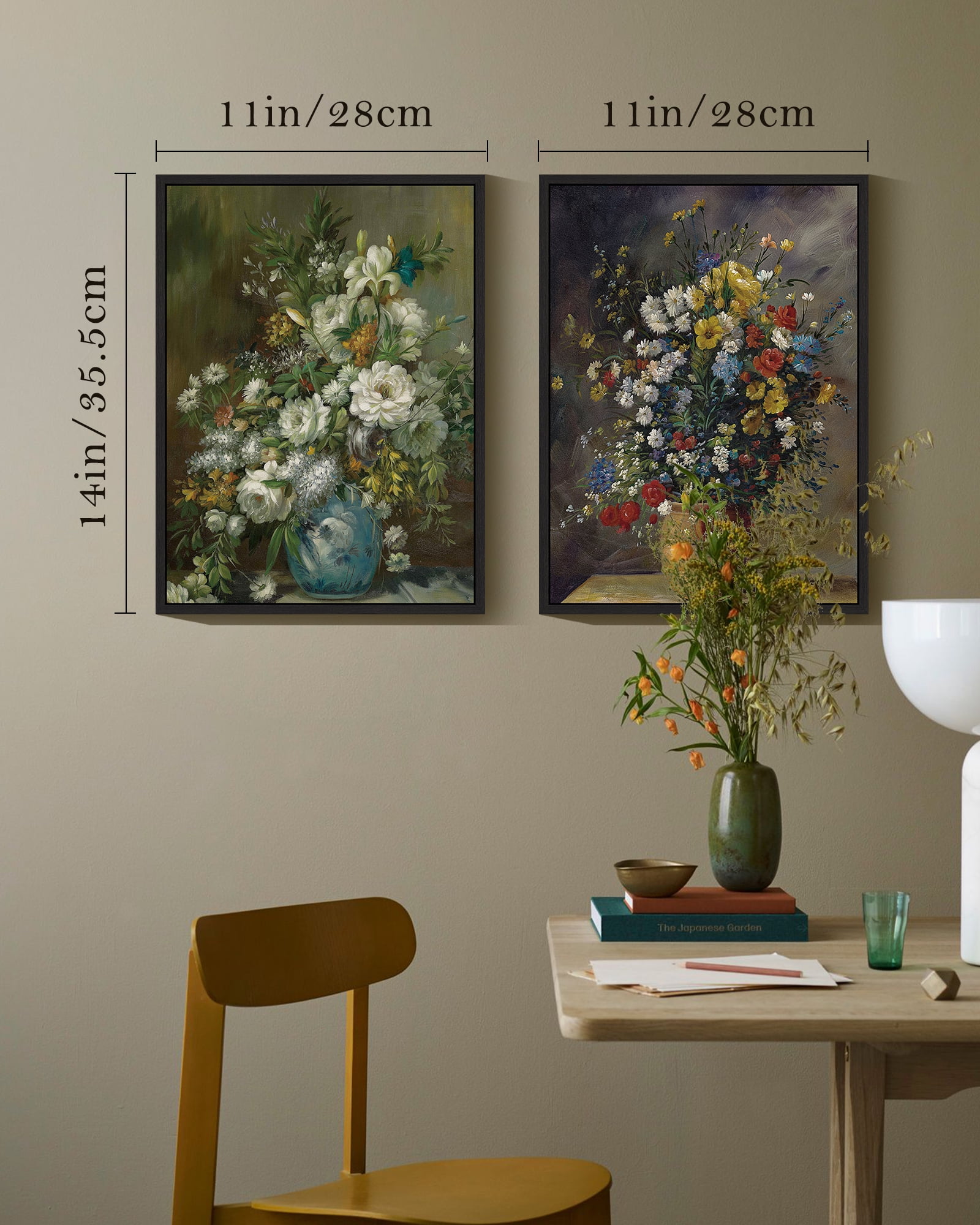 Vintage Flower Framed Wall Art 11x14in2pcs Framed Black Modern Farmhouse Kitchen Bathroom Office Decor Retro Floral Classic Wall Prints