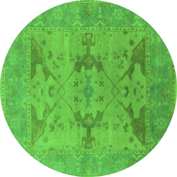 Ahgly Company Indoor Round Oriental Green Industrial Area Rugs, 3' Round