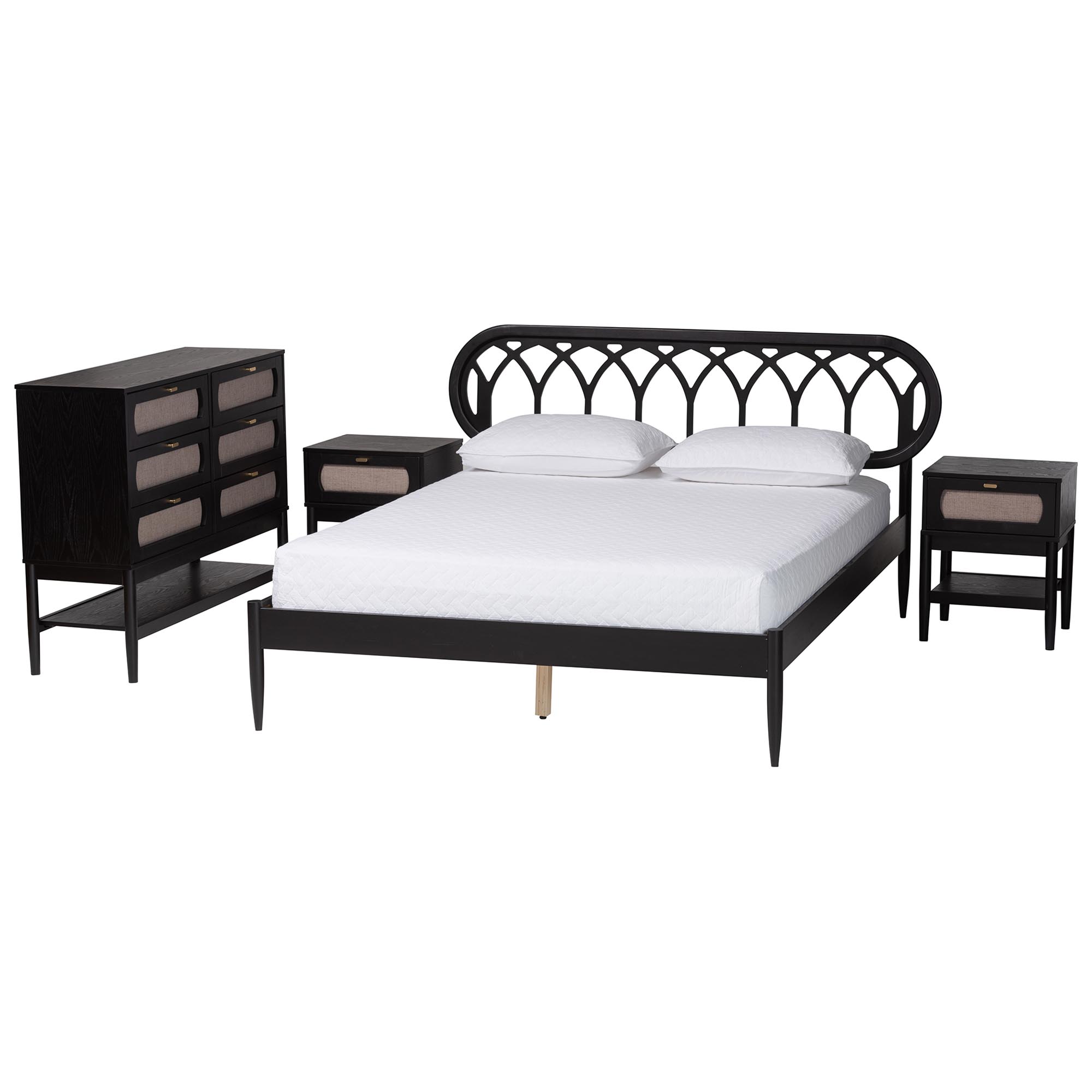 Baxton Studio Florica Art-Deco Bedroom Set, Queen, Beige