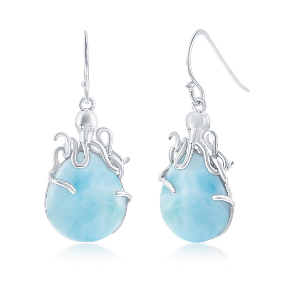 Octopus Larimar Necklace – Sterling Silver Pendant With Natural Caribbean Gemstone | 18 Inch Chain For Women
