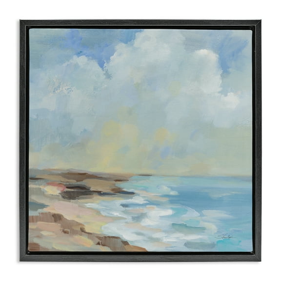 Stupell Industries By The Beach Shore Nautical & Beach Painting Black Floater Framed Canvas Art Print Wall Art, 18 x 18