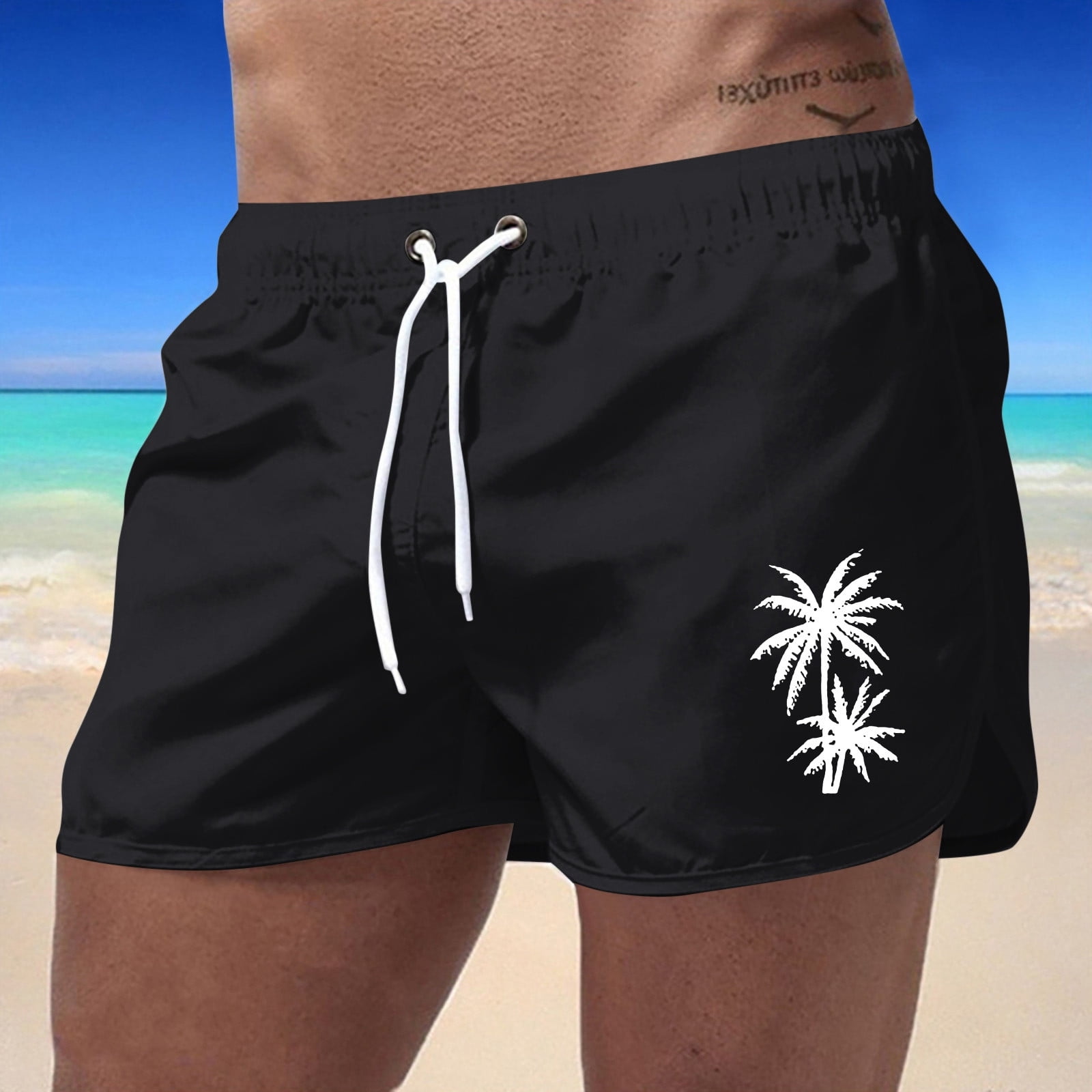 Summer Men's Sports Fashion Beach Leisure Travel Polyester Coconut Tree  Printed Shorts Flag Shorts Lost Surf Shorts Checke Board Shorts Men  Swimwear