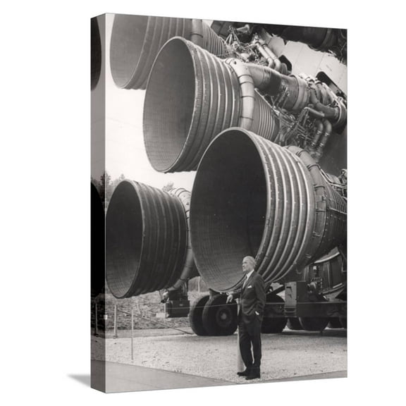 Art.com Wernher Von Braun, Standing by Five F-1 Engines, 1960s Stretched Canvas Print Wall Art, 12" x 16"