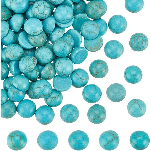 100Pcs 6mm Turquoise Gemstone Dark Cyan Flat Back Stones Cabochons No Hole Stones Cabochons Natural Gemstone DIY Gift Texture Cabochons for Beautiful Jewelry Craft Making