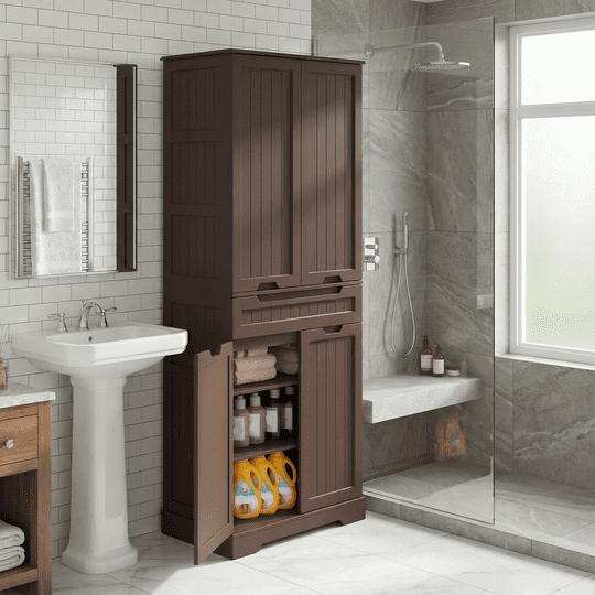 Pantry Cabinet, Kitchen Storage Cabinet with 1 Drawer and 4 Doors for Kitchen, Dining Room - Dark Brown