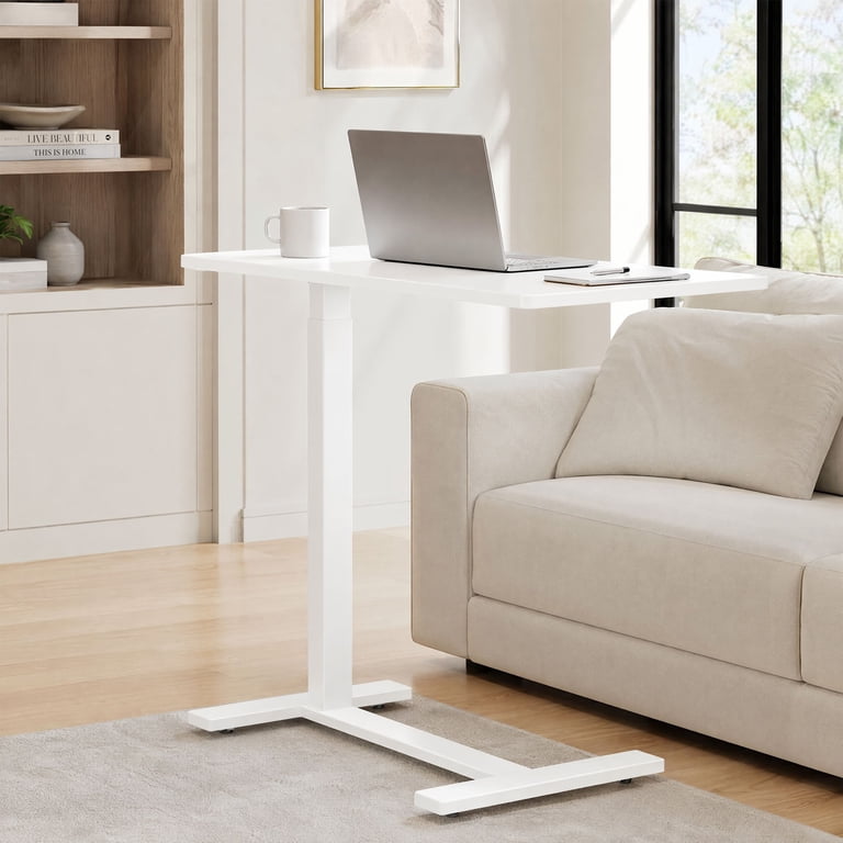 Gianna Adjustable Height Rolling Bedside Table, White photo 3