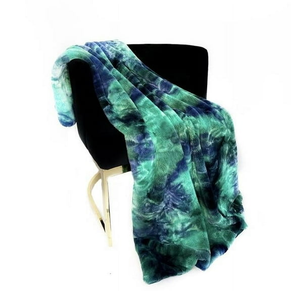 60 x 96 in. Northern Lights Faux Fur Luxury Throw Blanket, Green & Blue