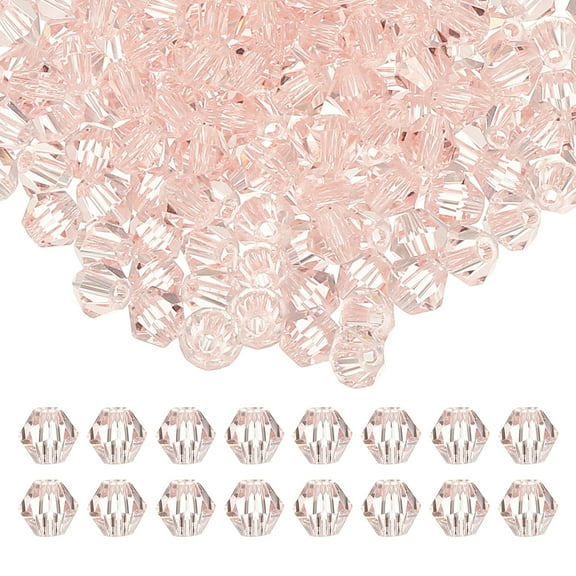 Uxcell 6mm Bicone Crystal Beads, 200 Pcs Glass Faceted Bicone Beads for Jewelry Making, Pink
