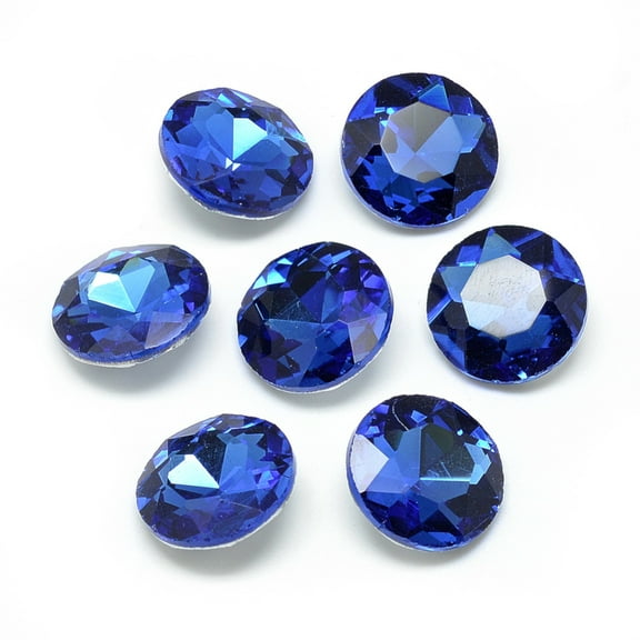 50pcs Pointed Back Glass Rhinestone Cabochons Back Faceted Flat Round Cornflower Blue 8x3.5mm