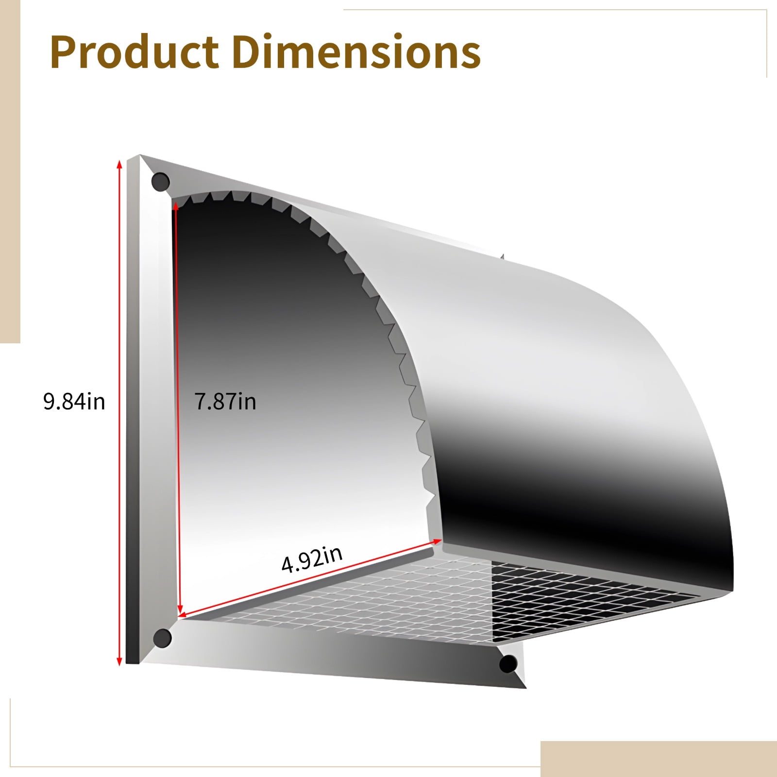 4-Inch Stainless Steel Dryer Vent Cover – Outdoor Exhaust Vent with Protective Mesh, Rust‑Resistant, Rain Hood Design, Easy Install for Houses & Buildings, 9.84" x 7.87" x 4.92"
