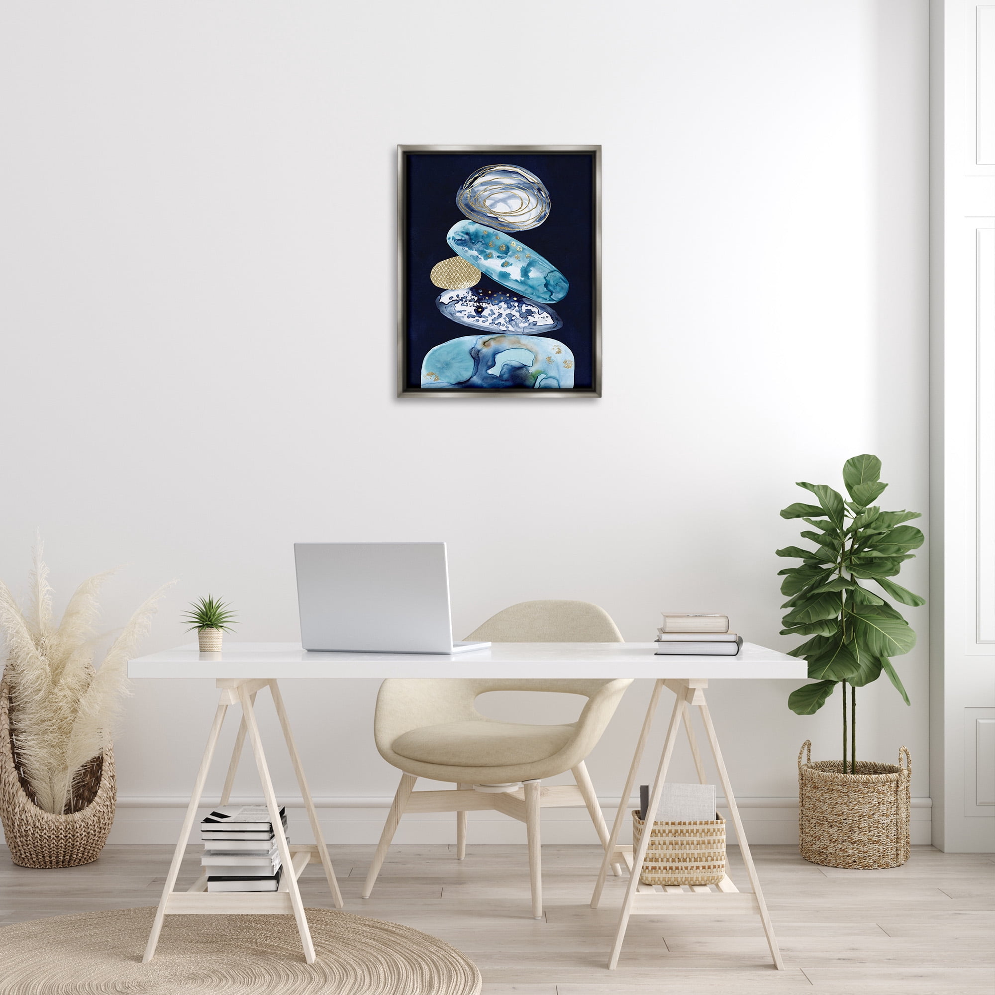 Stupell Industries Patterned Stacked Pebbles Landscape Painting Gray Floater Framed Canvas Art Print Wall Art, 25 x 31