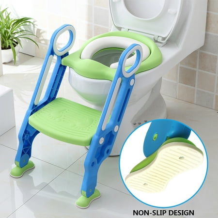 AUGIENB Kid Trainning Potty Toilet Trainer Seat with Sturdy & Non-Slip Step Stool Ladder, Adjustable Toddler Toilet Seat for Boys and Girls, (Best Way To Potty Train A Girl)