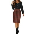 thumbnail image 2 of INSPIRE CHIC Women's Elastic High Waist Knee Length Plaid Pencil Skirt with Side Zipper, 2 of 5