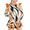 thumbnail image 2 of SGFCWSX Girls Rash Guard Swimsuit, Swimdress and Bottom, Kids 2-Piece Print Full-Zip Ruffle Long Sleeve Swimwear for Beach Orange Size 2-3 Years, 2 of 7