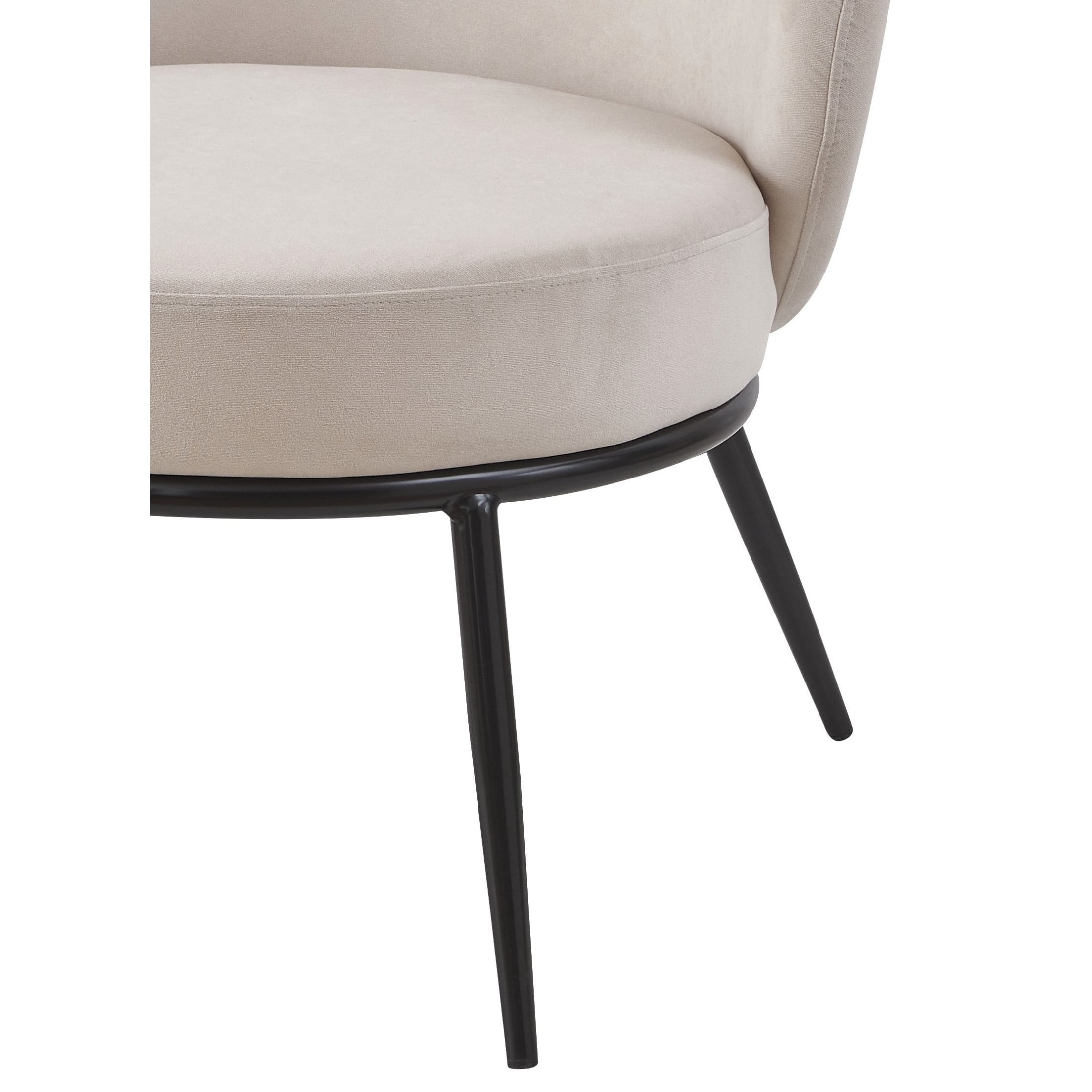 GDF Studio 27.36" Mid-Century Modern Round Accent Chair with Velvet Upholstery, Black Metal Legs, Beige