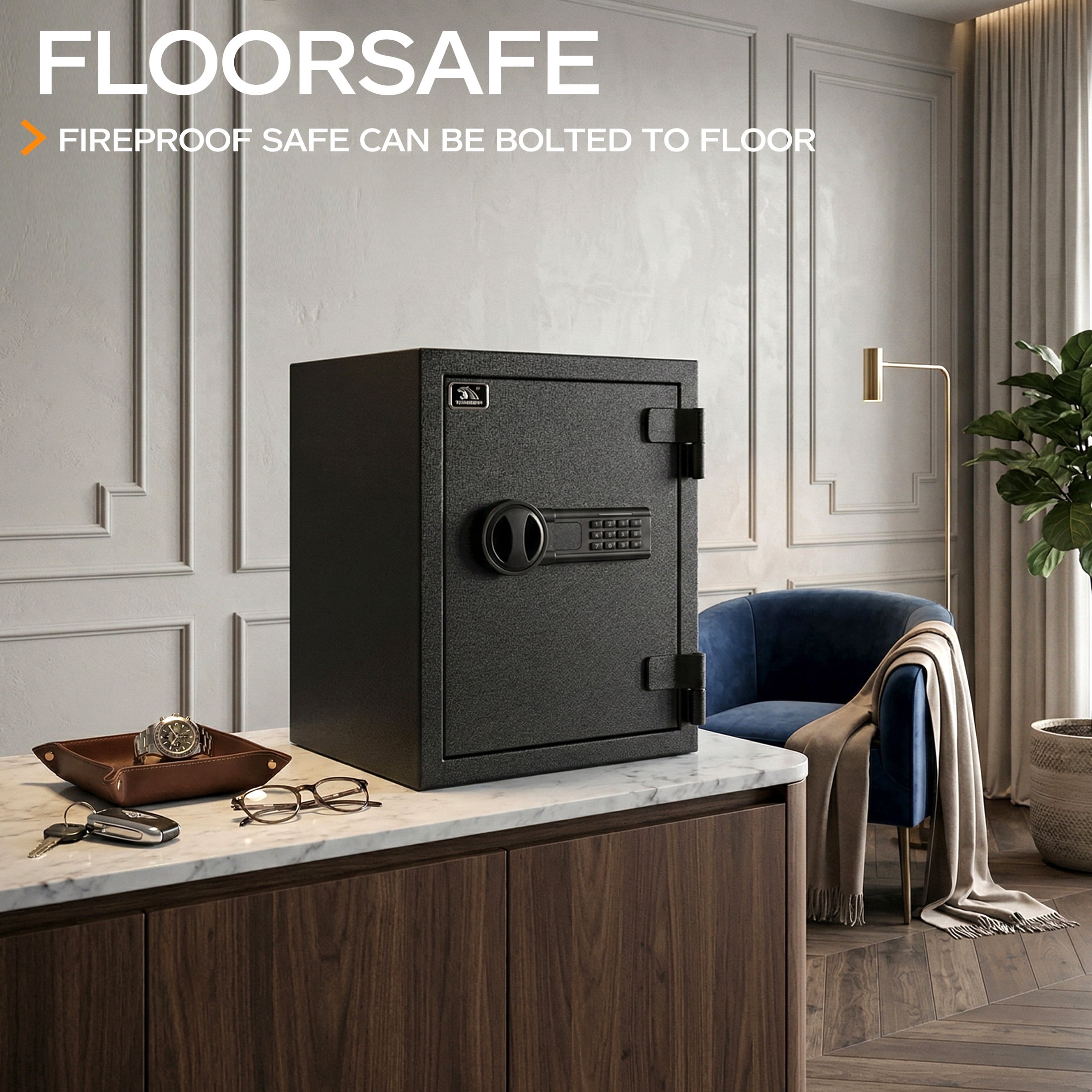 Tigerking Large Fireproof Safe, 1.24 Cu ft Steel Home Safe Box with Digital Lock for Home and Office