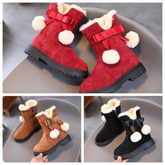 Girls Brown Fur lined Pom Pom winter boots kids size 28 EU / 11US