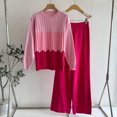 thumbnail image 3 of Womens 2 Piece Lounge Outfits Loose Colorblock Fashion Casual Knitted Sweater & Wide Leg Pant Sets Travel Clothes (Free Size, Pink), 3 of 3