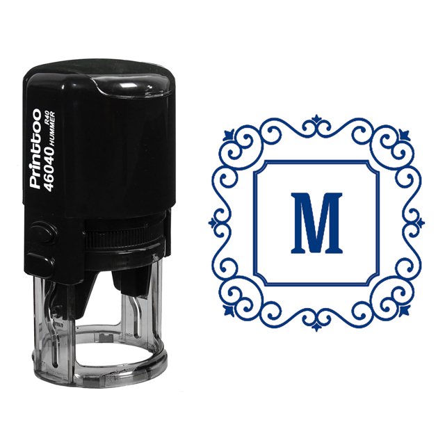Printtoo Carré Tourbillon Bord M Alphabet Monogramme Initiale Auto Encrage Tampon en Caoutchouc R-40 Bureau Stationnaire