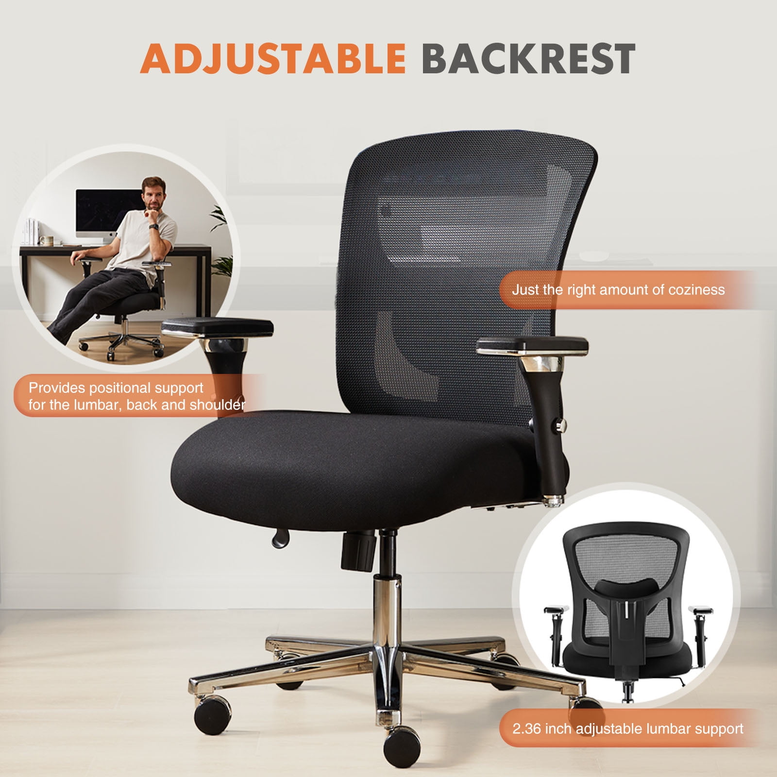 MAYEERTY Ergonomic Office Chair, Comfort Home Office Task Chair, Lumbar Support Computer Chair with Flip-up Arms, Black