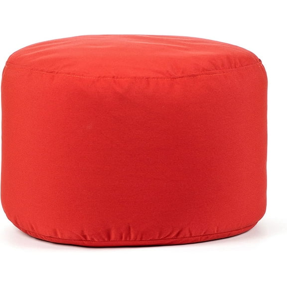 Dotcom Soleil Bean Bag Round Ottoman/Pouf - Waterproof, Fade-Resistant Footrest for Indoor/Outdoor - Filled with High-Density Polystyrene Beads, Double-Stitched Seam, Red, 20" D x 12" H