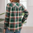 thumbnail image 4 of Lenpel Blouses for Women Trendy Long Sleeve V Neck Quarter Button Plaid Dressy Casual Tops Loose Work Shirts(Green,X-Large), 4 of 7