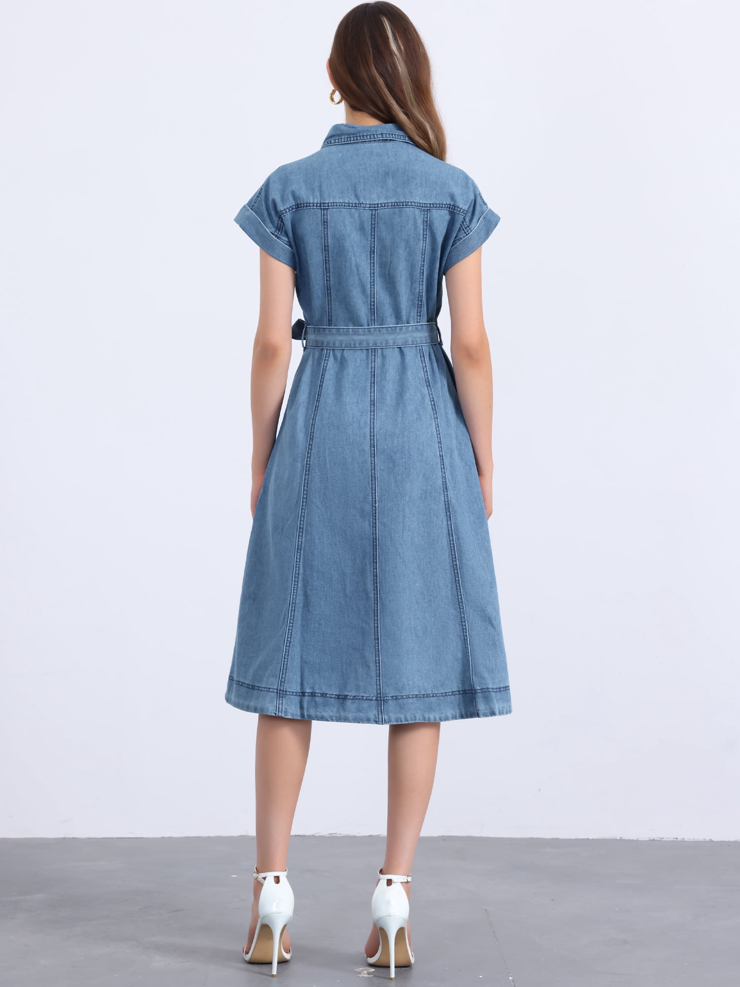 DARING DIVA Denim Shirt Button Down Short Sleeves  Dress XS Light Blue