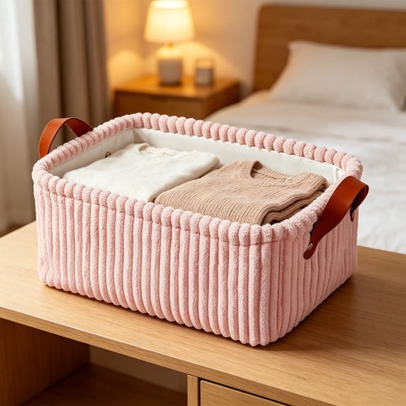 Corduroy Storage Basket Collapsible Storage Bin with Reinforced Handles Foldable Basket Organizer for Kids Toys Clothes Closet