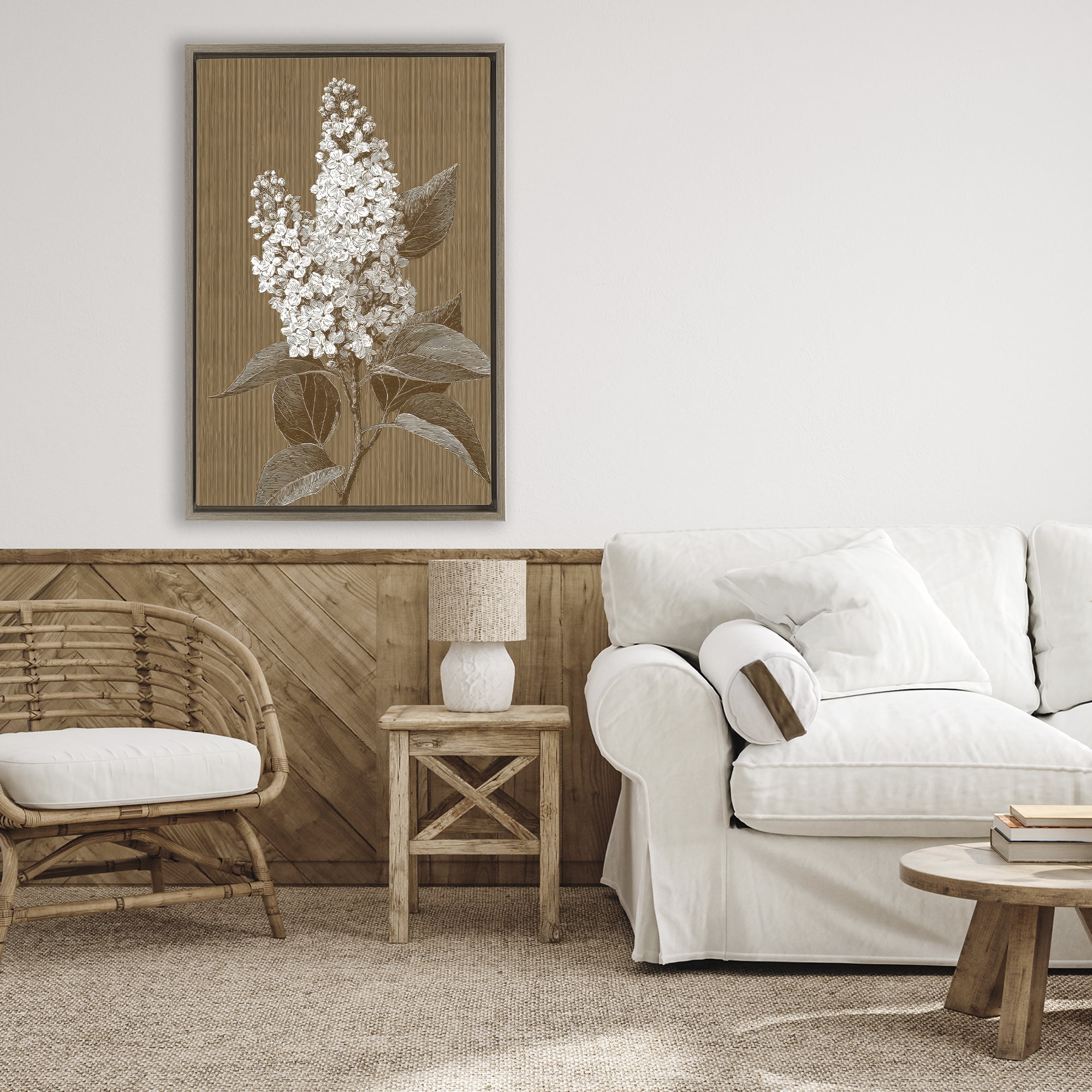 Stupell Industries Vintage Striped Lilac Study Brown Framed Floater Canvas Wall Art, design by Petal Prints Design