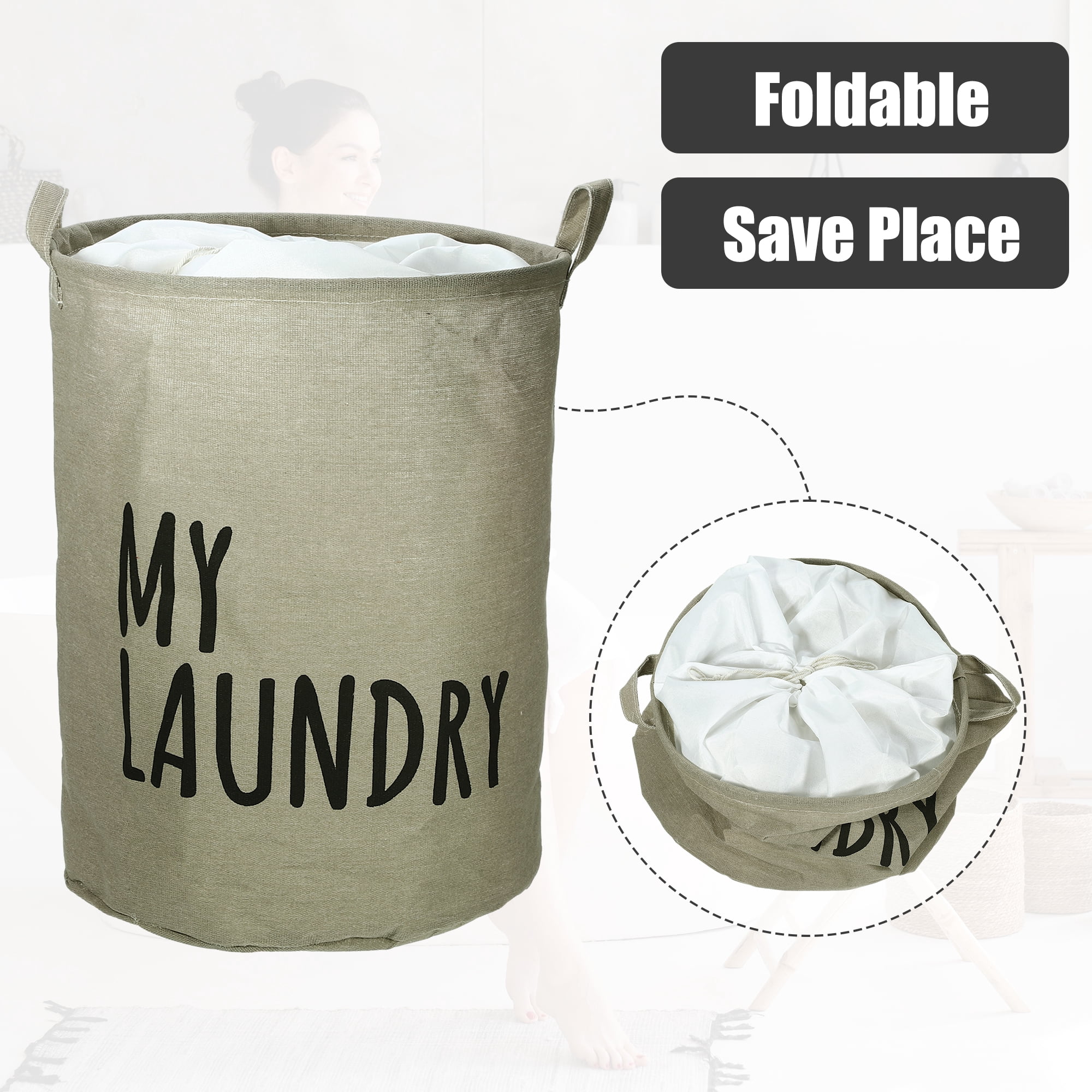 Unique Bargains Foldable Laundry Basket with Handle 1 Pc Gray-15.75"x19.69"