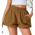thumbnail image 2 of WULMLEO Casual Drawstring Waist Bubble Shorts for Women - High Waist Loose Fit Shorts with Side Pockets, Breathable Fabric for Everyday & Vacation Brown S, 2 of 4