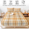 thumbnail image 5 of Queen Size Fitted Sheet Set - Beige Orange Plaid 3 Piece Bedding Sets 16" Deep Pocket Fitted Sheet with 2 Pillowcases, Modern Farmhouse Brown Checkered Brushed Microfiber Hotel Luxury Bed Sheets, 5 of 9