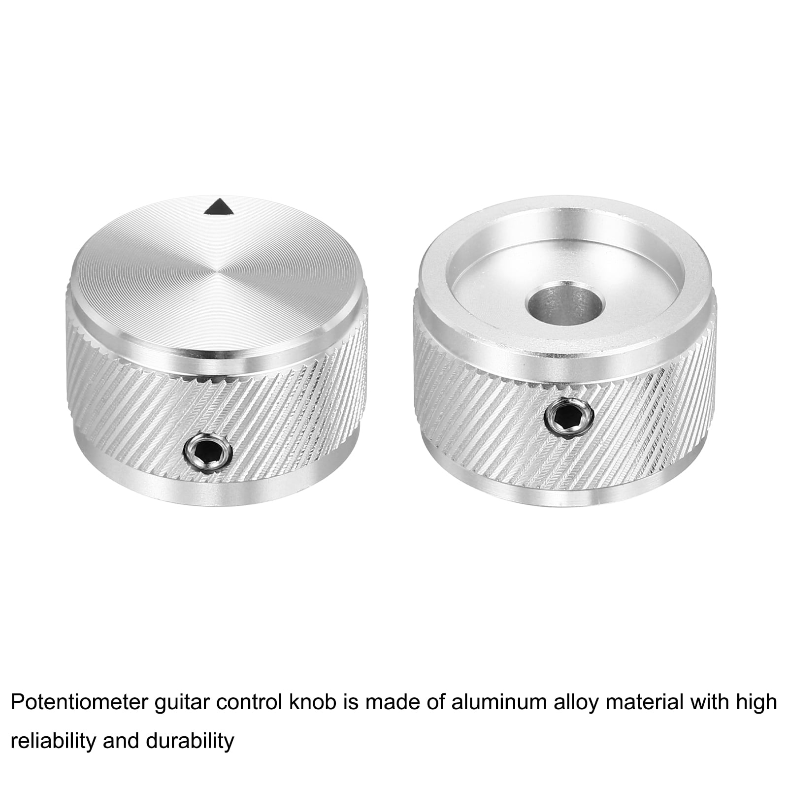 Uxcell 6 Pcs Aluminium Potentiometer Knobs, 1/4" (6mm) Universal Volume Tone Control Knobs for Guitar, Bass, Twill 5/8" Silver
