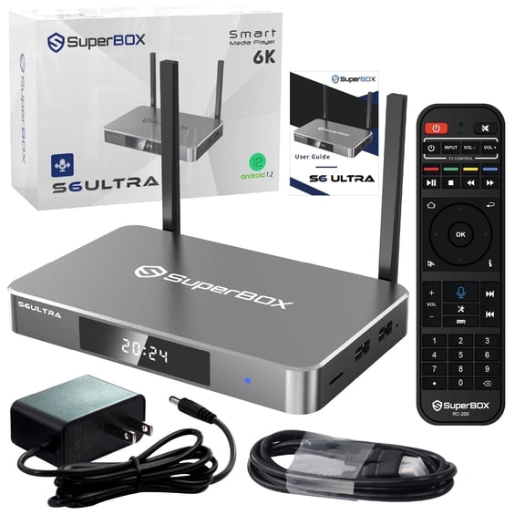 Superbox S6 Ultra 2025 Fully Loaded, Super Box S6ultra with Voice Remote, Android 12, 6K, 1000Mbps Ethernet Port