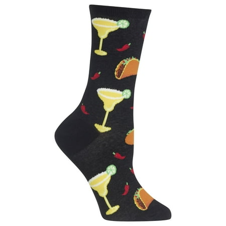 Hot Sox Womens Margaritas and Tacos Crew Socks, Womens Shoe Size 4-10.5, Black