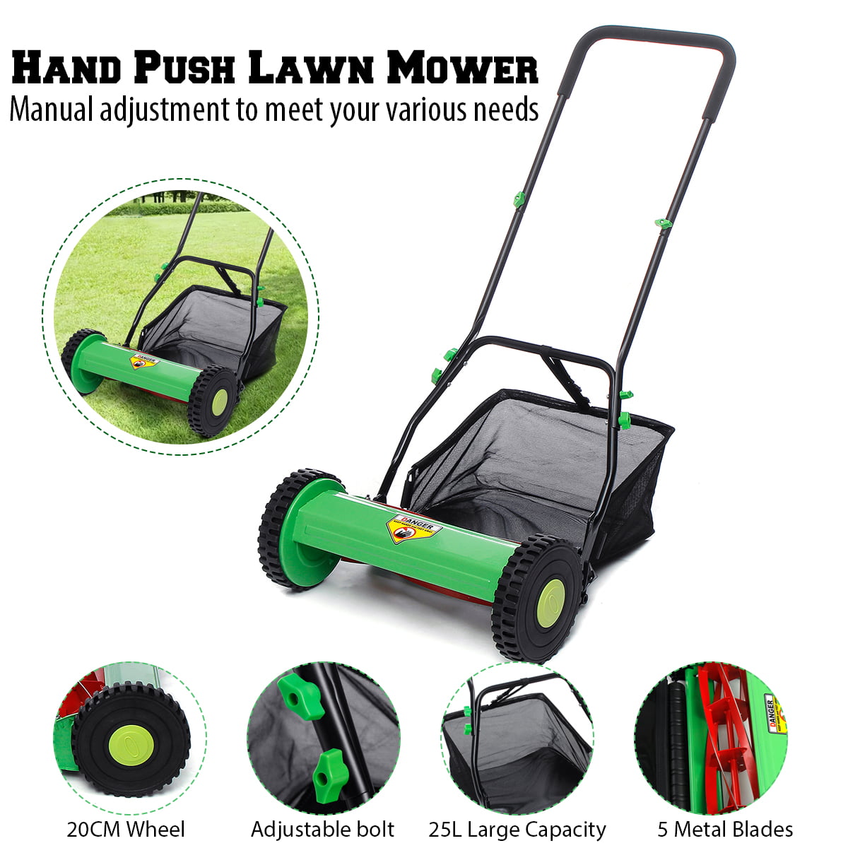 17" Compact Hand Push Lawn Mower Courtyard Home Reel Mower No Power Lawnmower
