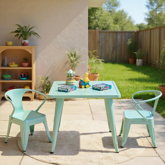 Resenkos Set of 2 Steel Armchair Stackable Kids Chairs-Green, Kids Chairs for Kids
