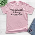 thumbnail image 2 of Kids My Unicorn Ate My Homework T-shirt, Youth Kids Boy Girl T-Shirt, Funny Unicorn T-shirt, Light Pink, Medium, 2 of 4