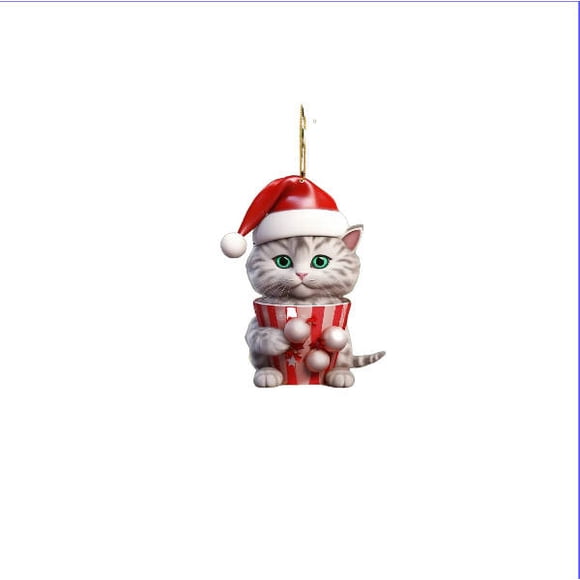 Regalos de Navidad de Gato Copa de Acrílico Plana Colgante de Navidad de Gato Lindo Decoración de Navidad Colgante Decoraciones de Navidad Caprichosas