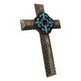 thumbnail image 4 of Southwestern Turquoise Fleur De Lis French Lily Faux Wooden Wall Cross Plaque, 4 of 9