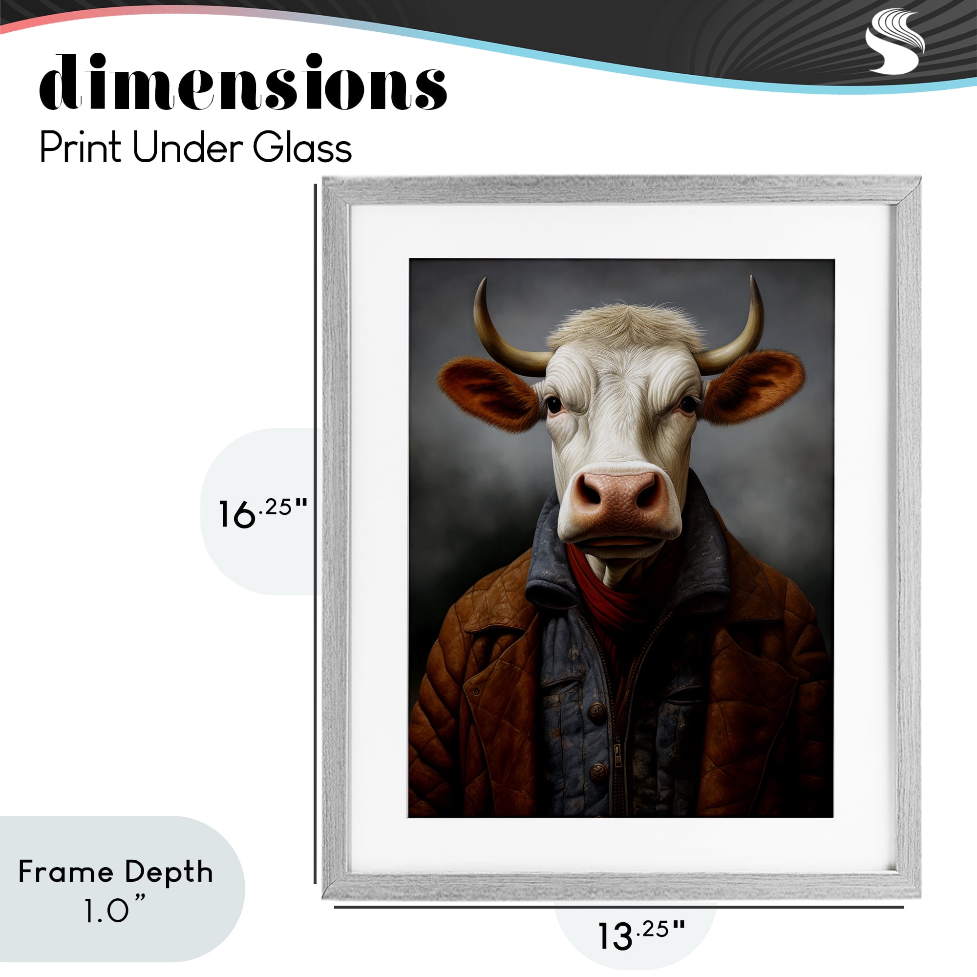 Stupell Industries Chianina Style Cow Gray Framed Print Under Glass, design by Ray Powers